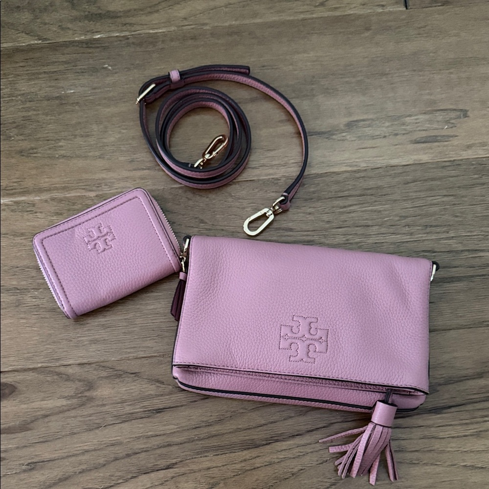 Tory Burch Mauve Crossbody Bag and Wallet Set never used